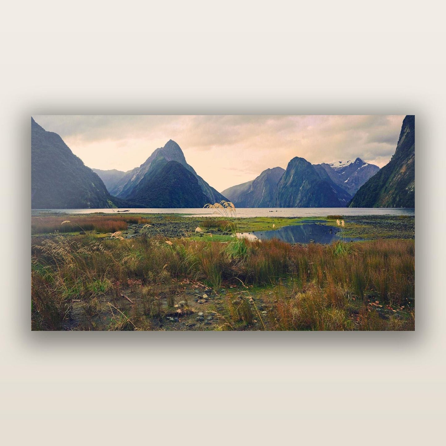 Majestic Mountains, Milford Sound — frameless acrylic glass print. New Zealand fine art landscape photography by Stephen Milner.