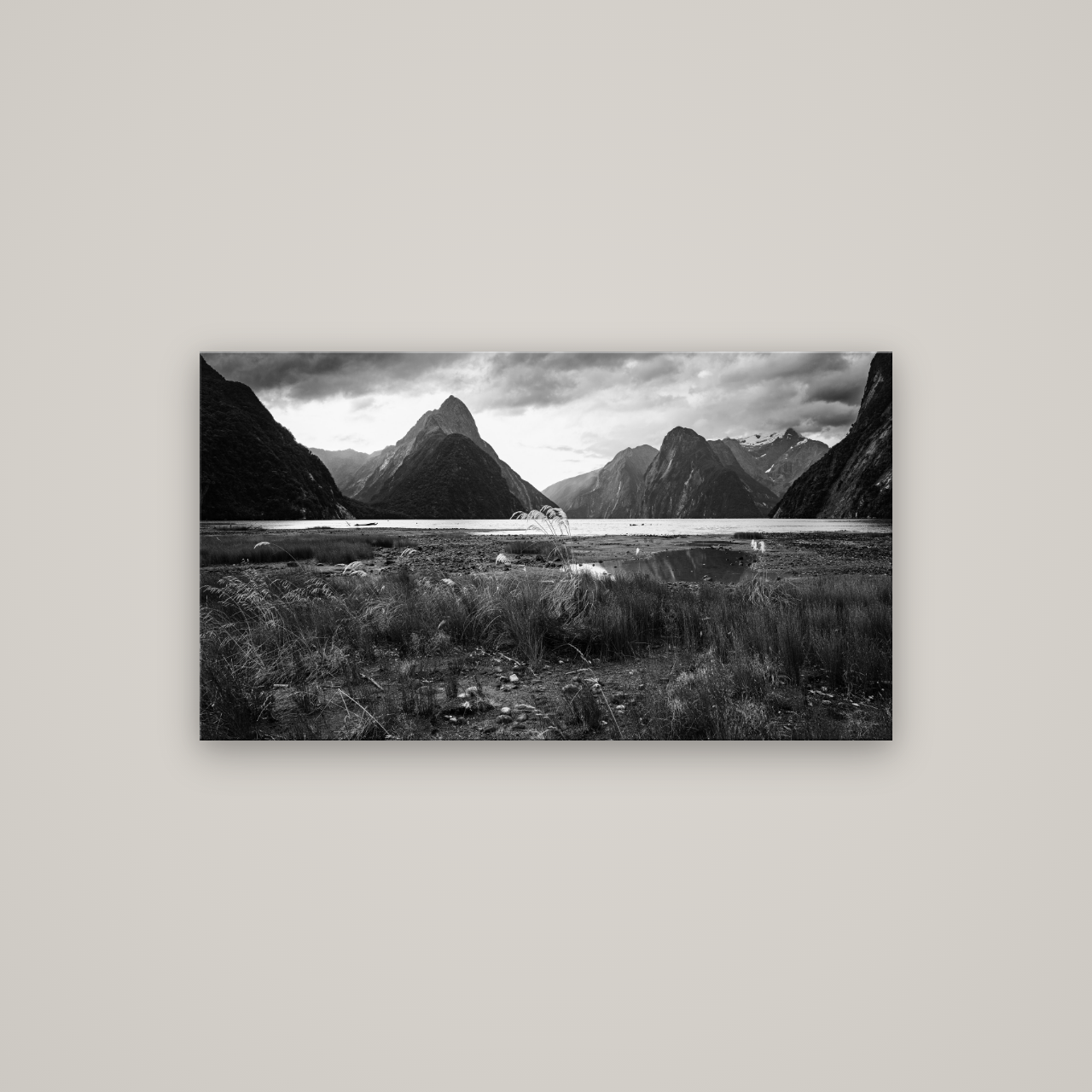 Majestic Mountains, Milford Sound — No frame, 107×60 cm. New Zealand fine art wall art by Stephen Milner.