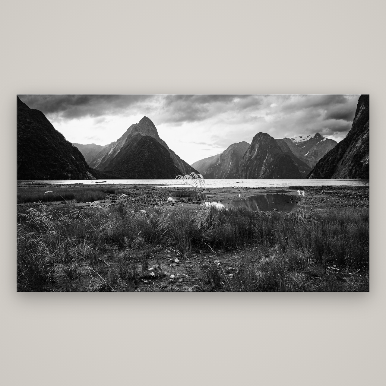 Majestic Mountains, Milford Sound — No frame, 196×110 cm. New Zealand fine art wall art by Stephen Milner.
