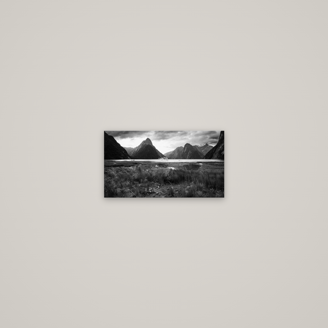 Majestic Mountains, Milford Sound — No frame, 36×20 cm. New Zealand fine art wall art by Stephen Milner.