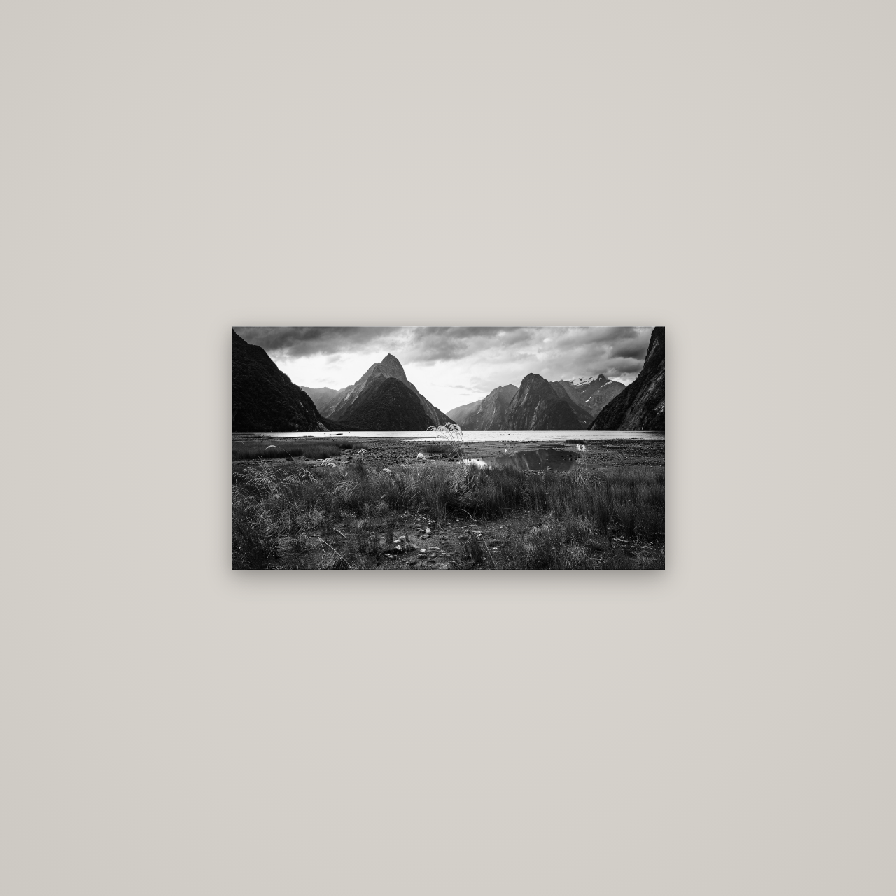 Majestic Mountains, Milford Sound — No frame, 64×36 cm. New Zealand fine art wall art by Stephen Milner.
