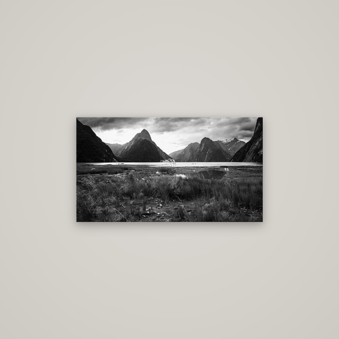 Majestic Mountains, Milford Sound — No frame, 80×45 cm. New Zealand fine art wall art by Stephen Milner.
