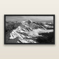 Majestic Reverie, Mount Sefton's Sunset Serenade, black and white framed metallic canvas print, Black frame. New Zealand fine art wall art by Stephen Milner.
