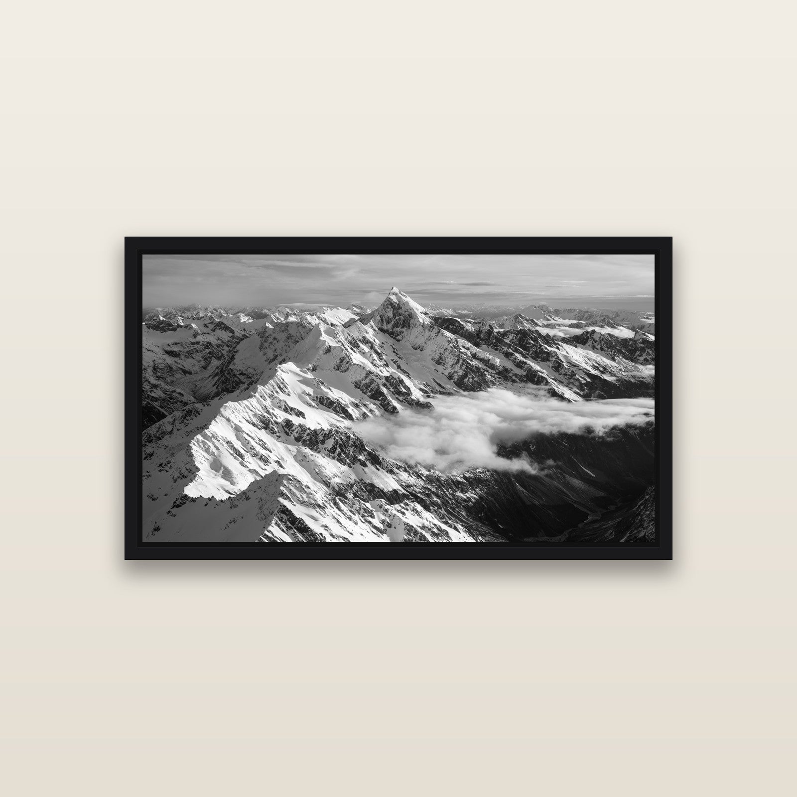 Majestic Reverie, Mount Sefton's Sunset Serenade — Black framed metallic canvas print, small 81 × 46 cm. New Zealand fine art landscape wall art by Stephen Milner.