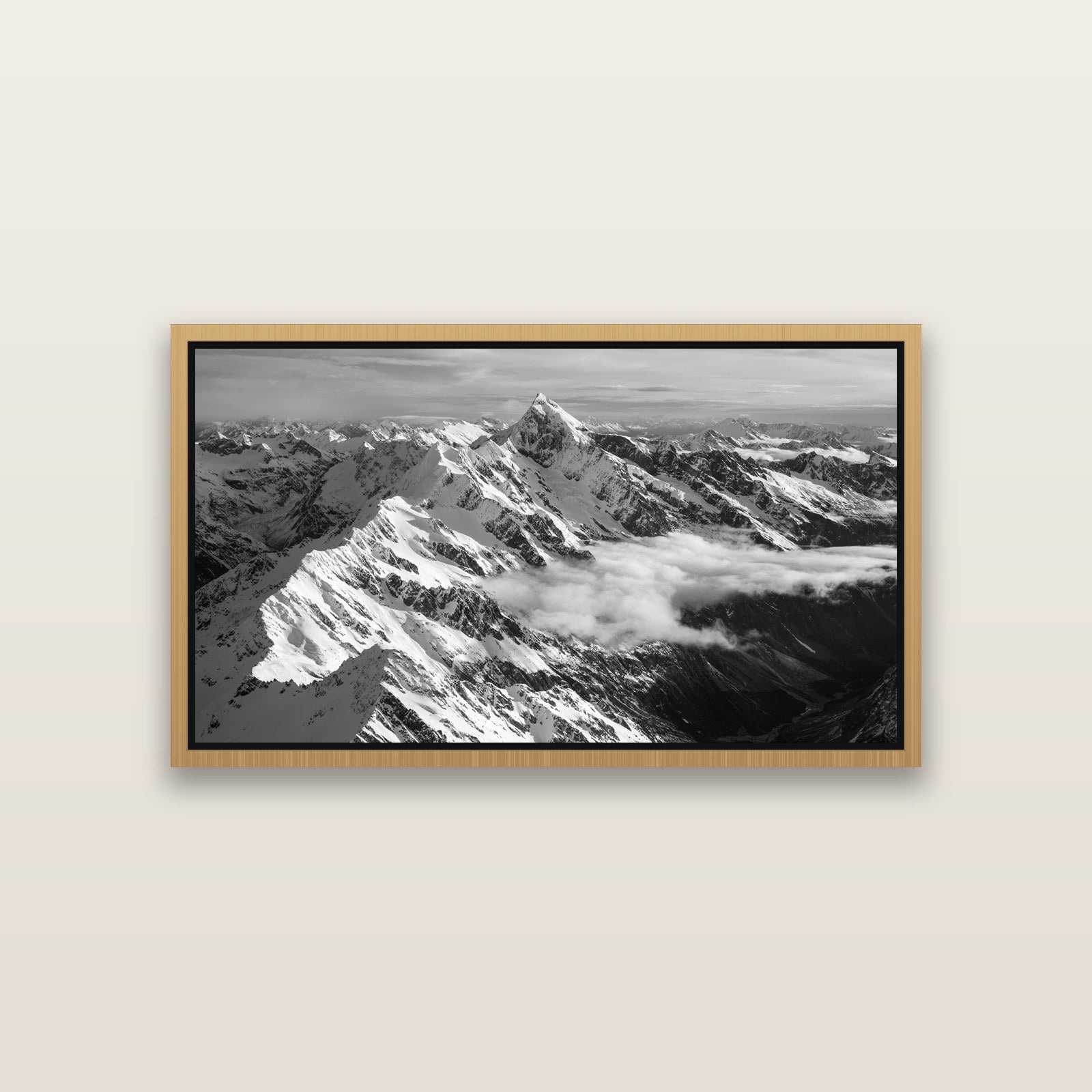 Majestic Reverie, Mount Sefton's Sunset Serenade — Natural framed metallic canvas print, small 81 × 46 cm. New Zealand fine art landscape wall art by Stephen Milner.