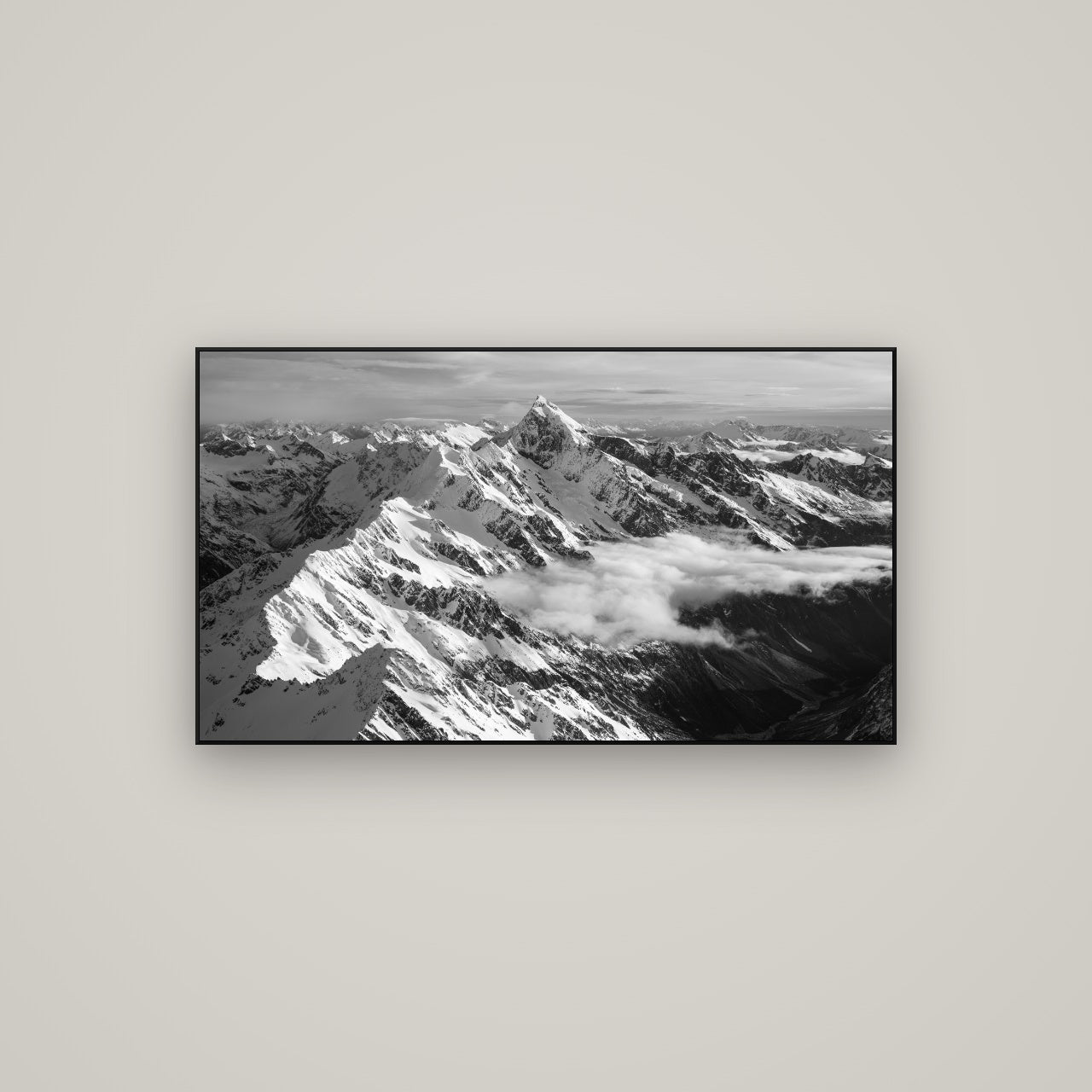 Majestic Reverie, Mount Sefton's Sunset Serenade — ArtBox Black, 107×60 cm. New Zealand fine art wall art by Stephen Milner.
