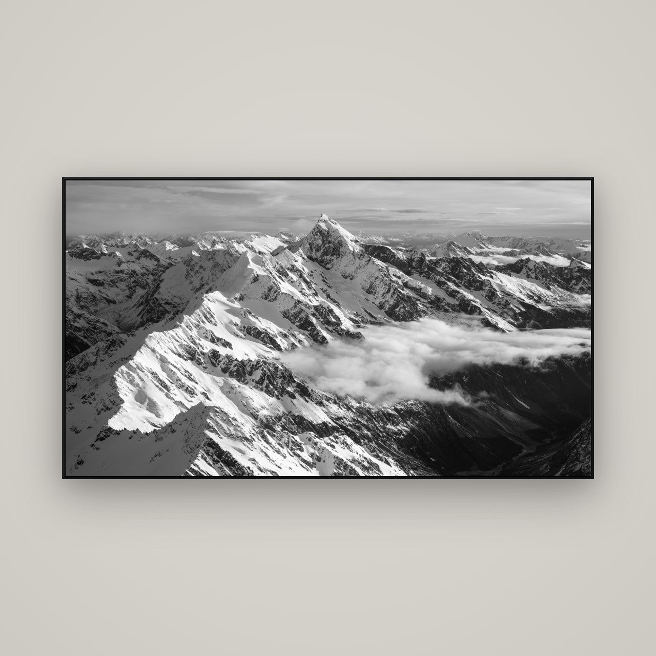 Majestic Reverie, Mount Sefton's Sunset Serenade — ArtBox Black, 160×90 cm. New Zealand fine art wall art by Stephen Milner.