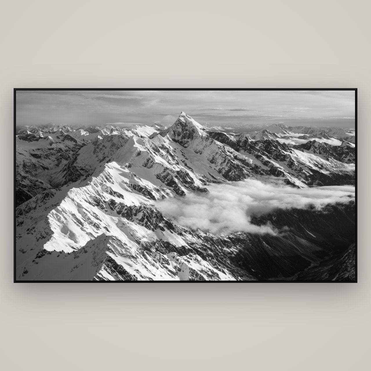 Majestic Reverie, Mount Sefton's Sunset Serenade — ArtBox Black, 196×110 cm. New Zealand fine art wall art by Stephen Milner.