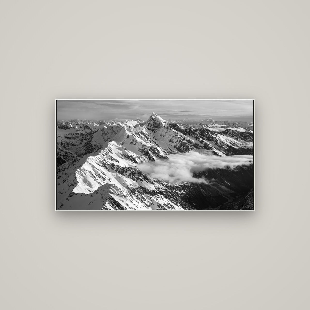 Majestic Reverie, Mount Sefton's Sunset Serenade — ArtBox White, 107×60 cm. New Zealand fine art wall art by Stephen Milner.
