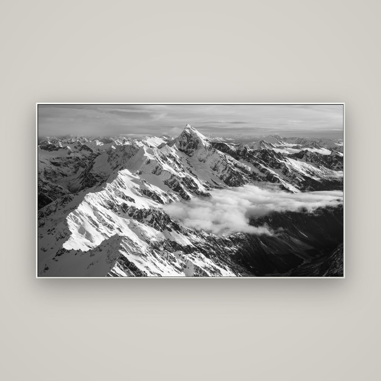 Majestic Reverie, Mount Sefton's Sunset Serenade — ArtBox White, 160×90 cm. New Zealand fine art wall art by Stephen Milner.