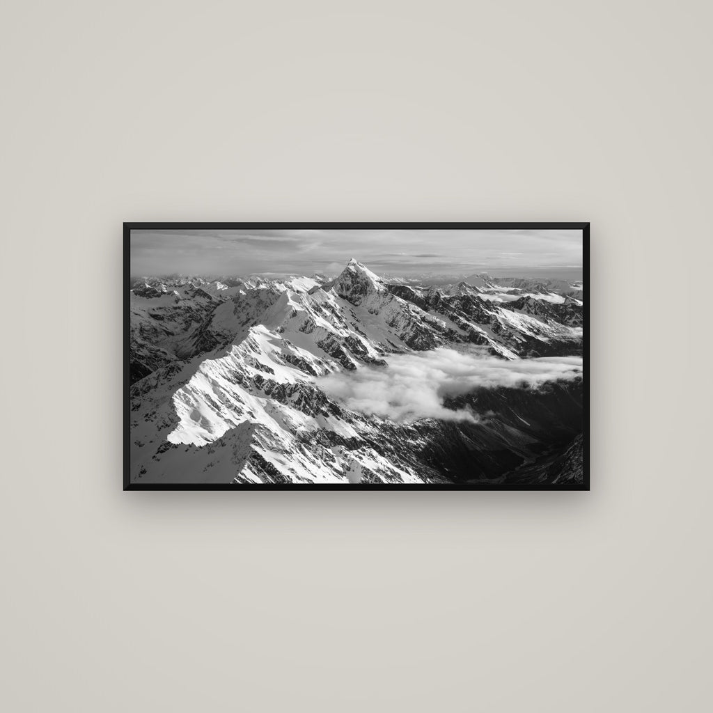 Majestic Reverie, Mount Sefton's Sunset Serenade — Basel Black Matte, 107×60 cm. New Zealand fine art wall art by Stephen Milner.