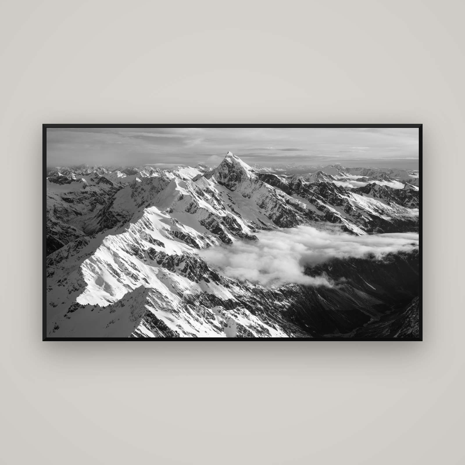 Majestic Reverie, Mount Sefton's Sunset Serenade — Basel Black Matte, 160×90 cm. New Zealand fine art wall art by Stephen Milner.