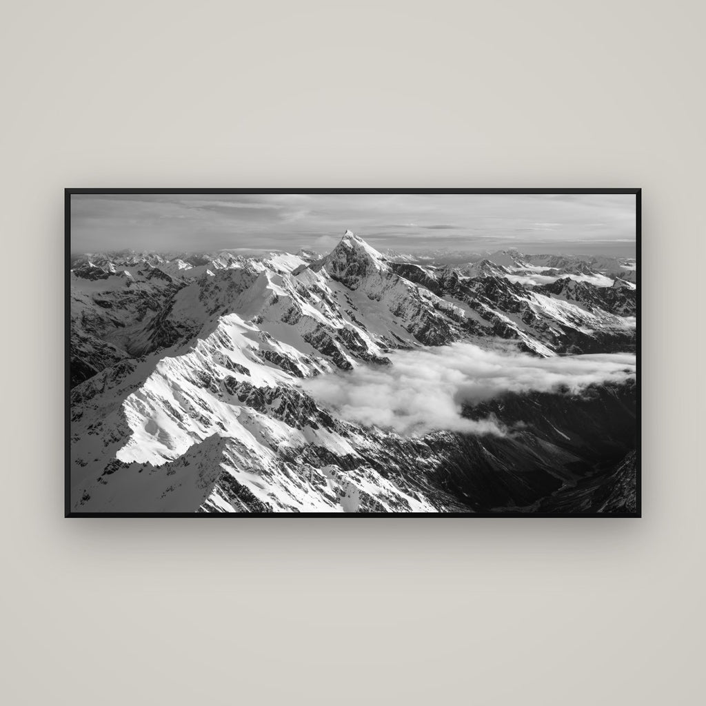 Majestic Reverie, Mount Sefton's Sunset Serenade — Basel Black Matte, 160×90 cm. New Zealand fine art wall art by Stephen Milner.