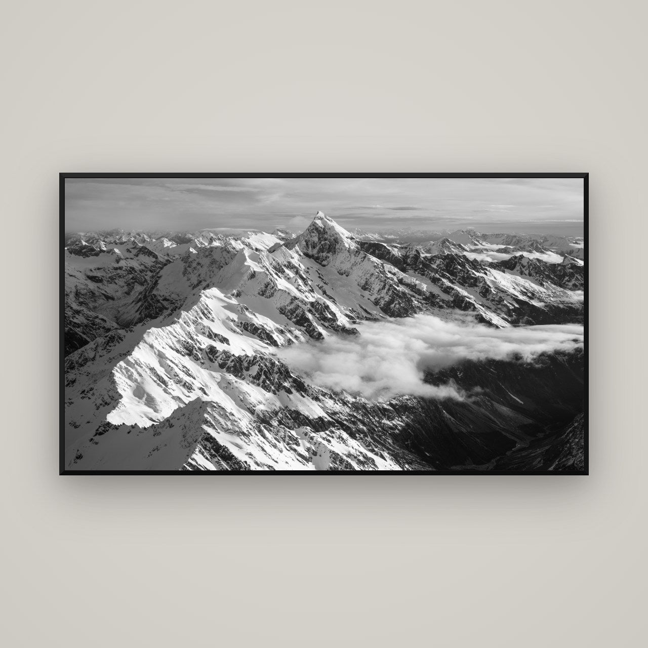 Majestic Reverie, Mount Sefton's Sunset Serenade — Basel Black, 160×90 cm. New Zealand fine art wall art by Stephen Milner.