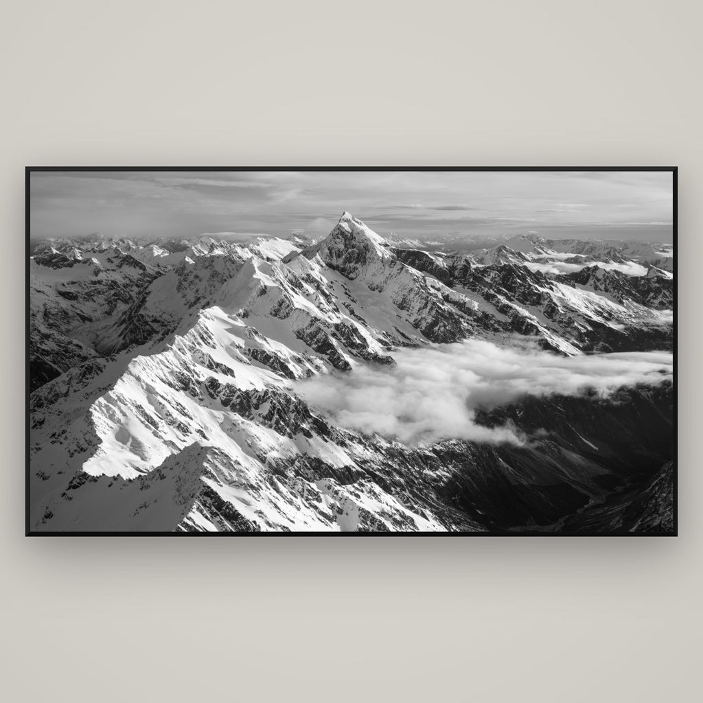 Majestic Reverie, Mount Sefton's Sunset Serenade — Basel Black Matte, 196×110 cm. New Zealand fine art wall art by Stephen Milner.