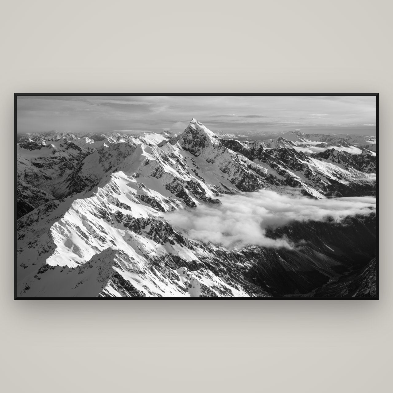 Majestic Reverie, Mount Sefton's Sunset Serenade — Basel Black, 196×110 cm. New Zealand fine art wall art by Stephen Milner.