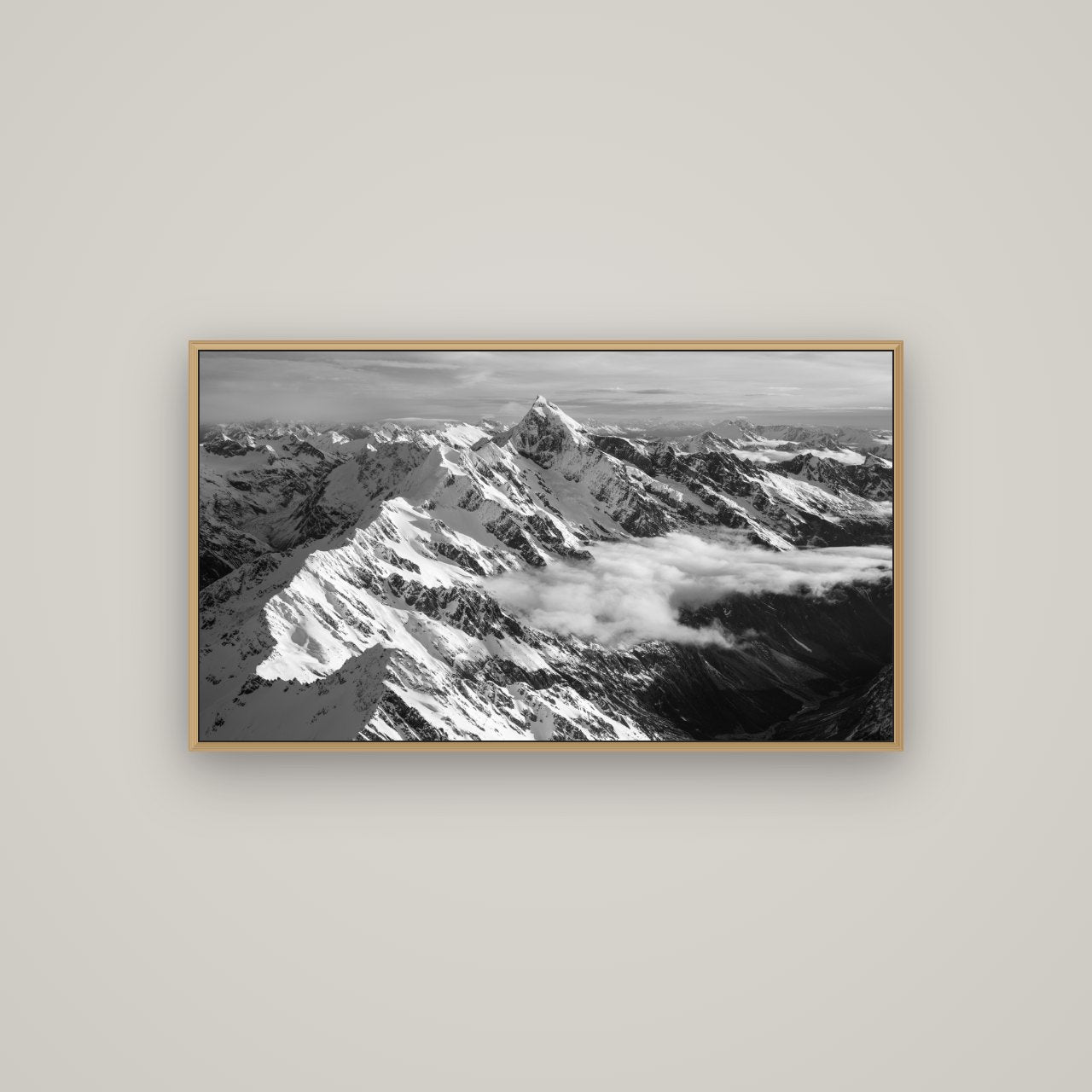 Majestic Reverie, Mount Sefton's Sunset Serenade, Basel Natural Oak, 107×60 cm. New Zealand fine art wall art by Stephen Milner.