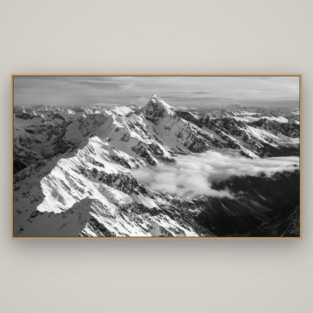 Majestic Reverie, Mount Sefton's Sunset Serenade, Basel Natural Oak, 196×110 cm. New Zealand fine art wall art by Stephen Milner.