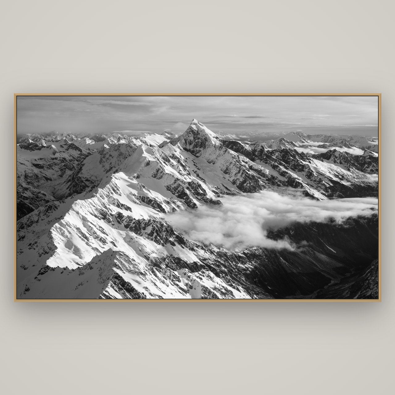 Majestic Reverie, Mount Sefton's Sunset Serenade, Basel Natural Oak, 196×110 cm. New Zealand fine art wall art by Stephen Milner.