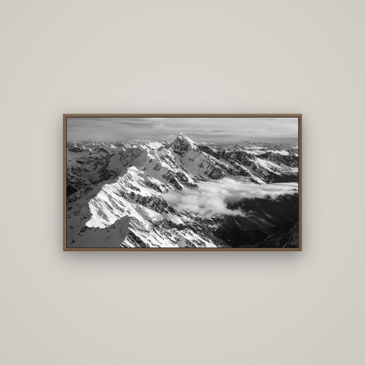 Majestic Reverie, Mount Sefton's Sunset Serenade, Basel Walnut, 107×60 cm. New Zealand fine art wall art by Stephen Milner.