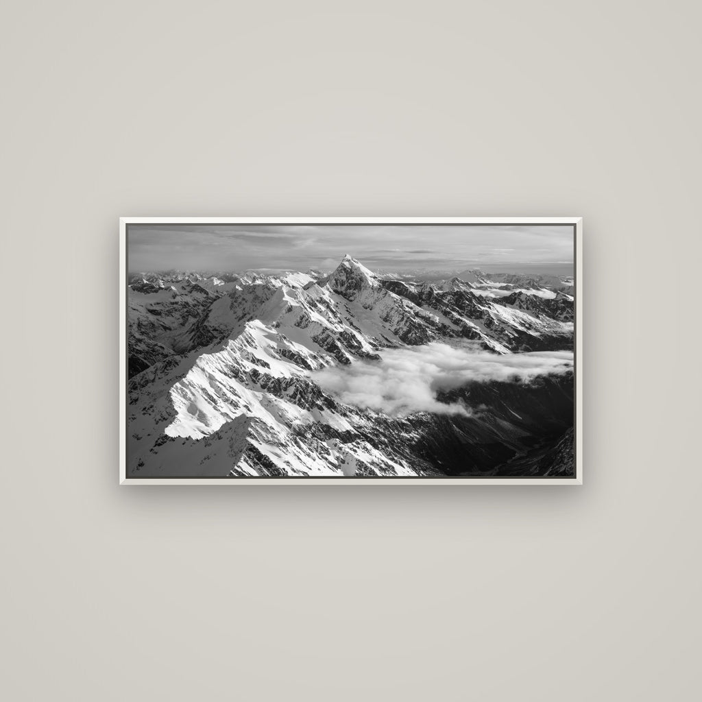 Majestic Reverie, Mount Sefton's Sunset Serenade — Basel White, 107×60 cm. New Zealand fine art wall art by Stephen Milner.