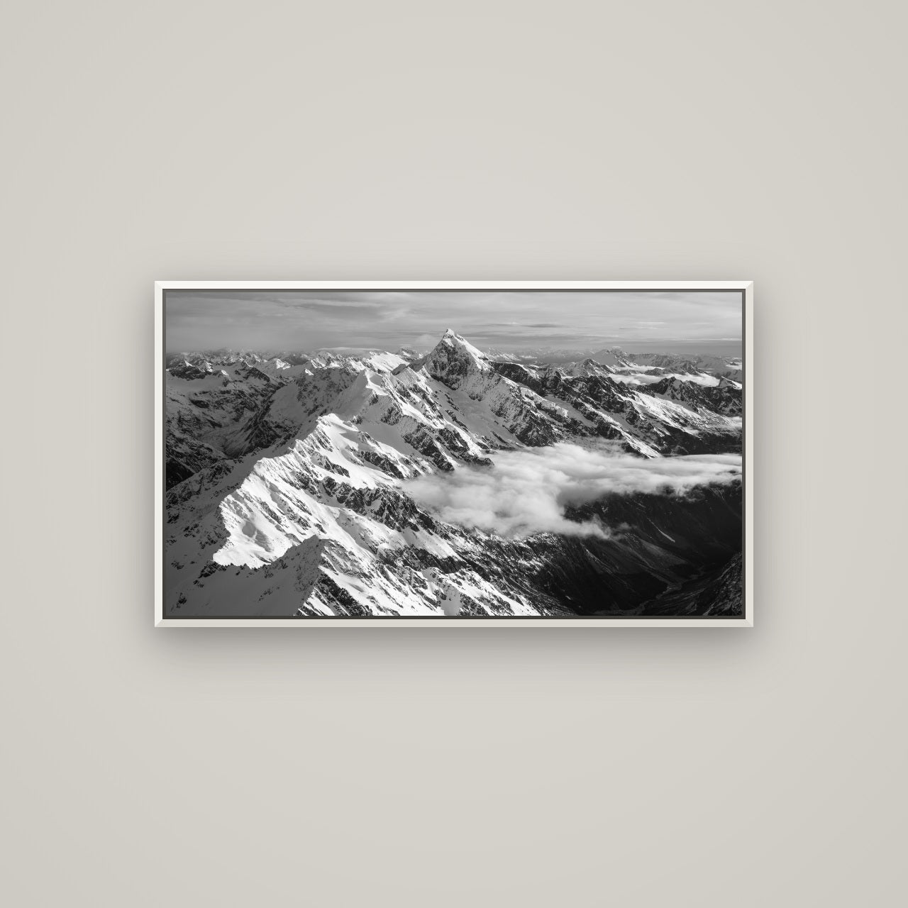 Majestic Reverie, Mount Sefton's Sunset Serenade — Basel White, 107×60 cm. New Zealand fine art wall art by Stephen Milner.
