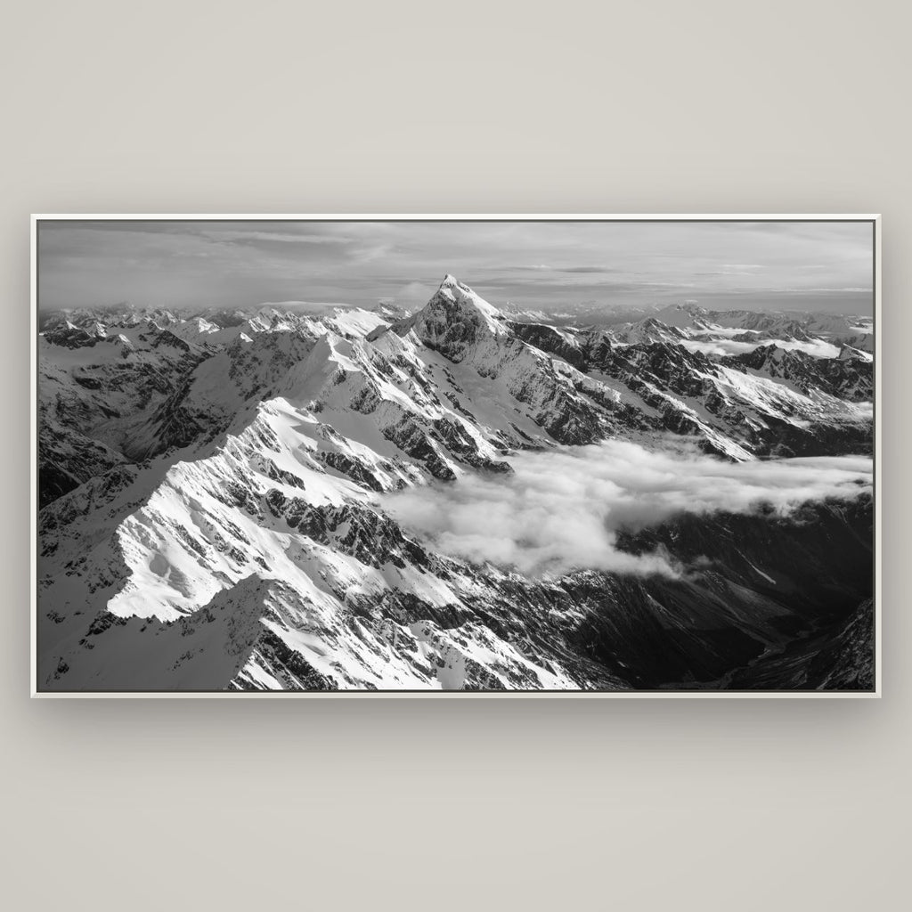 Majestic Reverie, Mount Sefton's Sunset Serenade — Basel White, 196×110 cm. New Zealand fine art wall art by Stephen Milner.