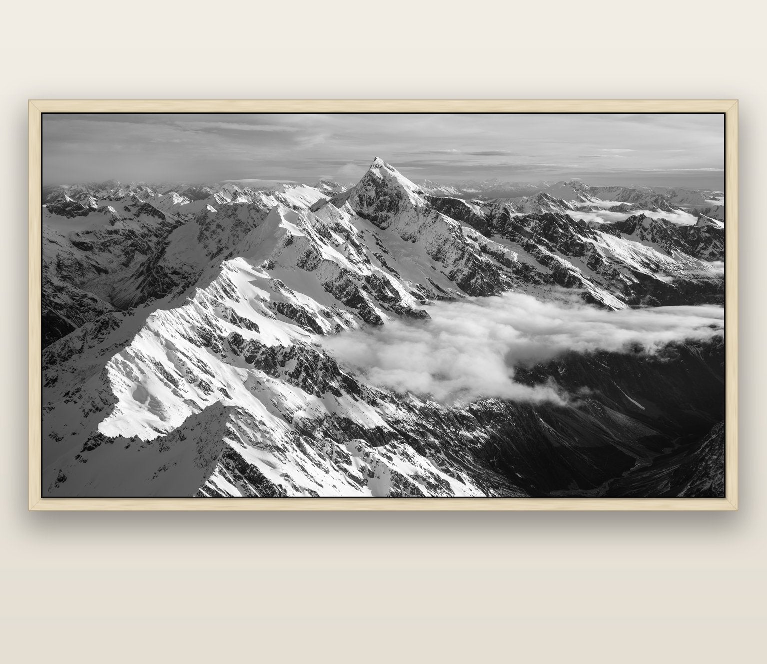 Majestic Reverie, Mount Sefton's Sunset Serenade — natural float frame canvas, 200 × 130 cm. New Zealand fine art landscape wall art by Stephen Milner.