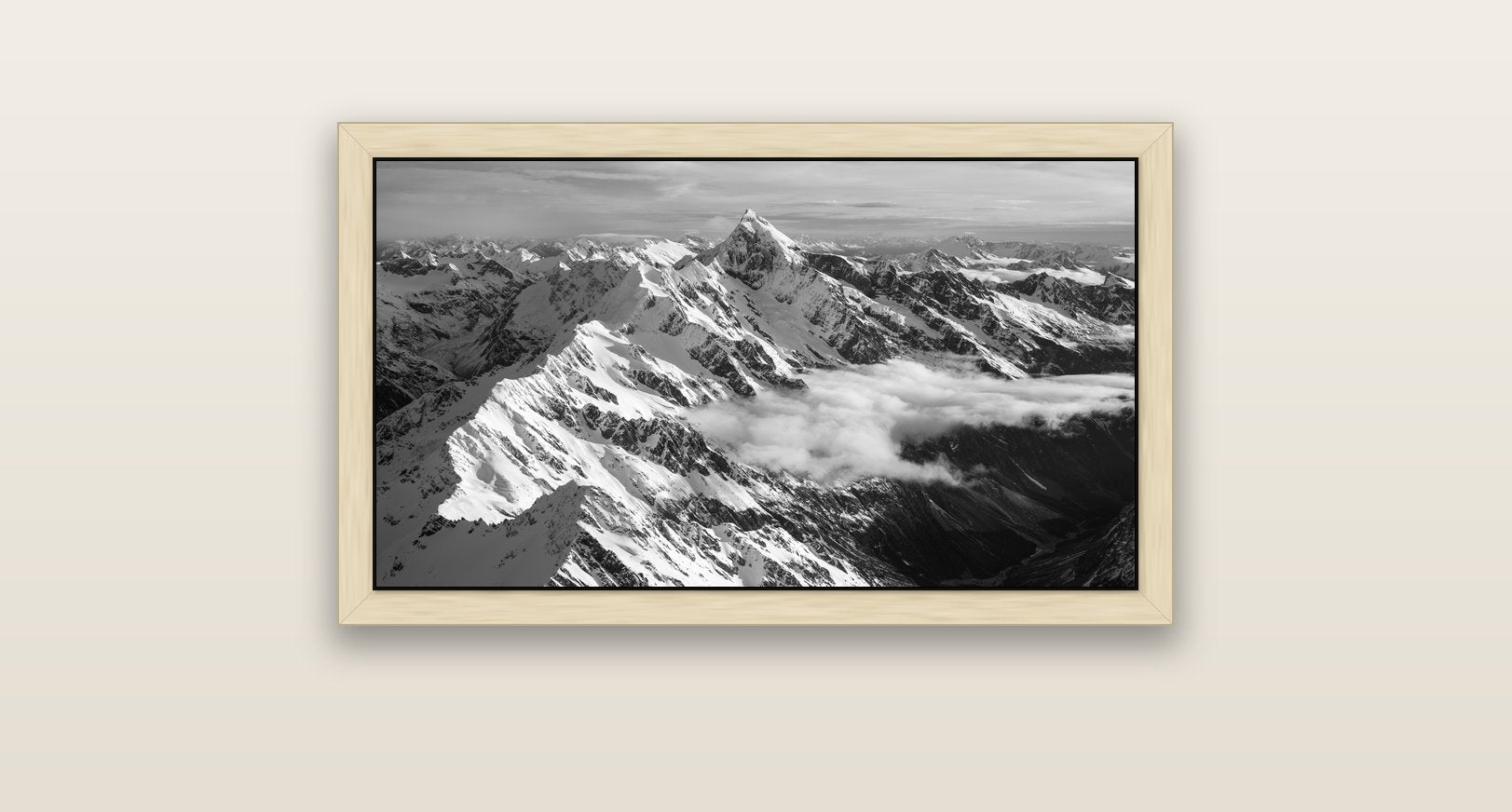Majestic Reverie, Mount Sefton's Sunset Serenade — natural float frame canvas, 81 × 46 cm. New Zealand fine art landscape wall art by Stephen Milner.