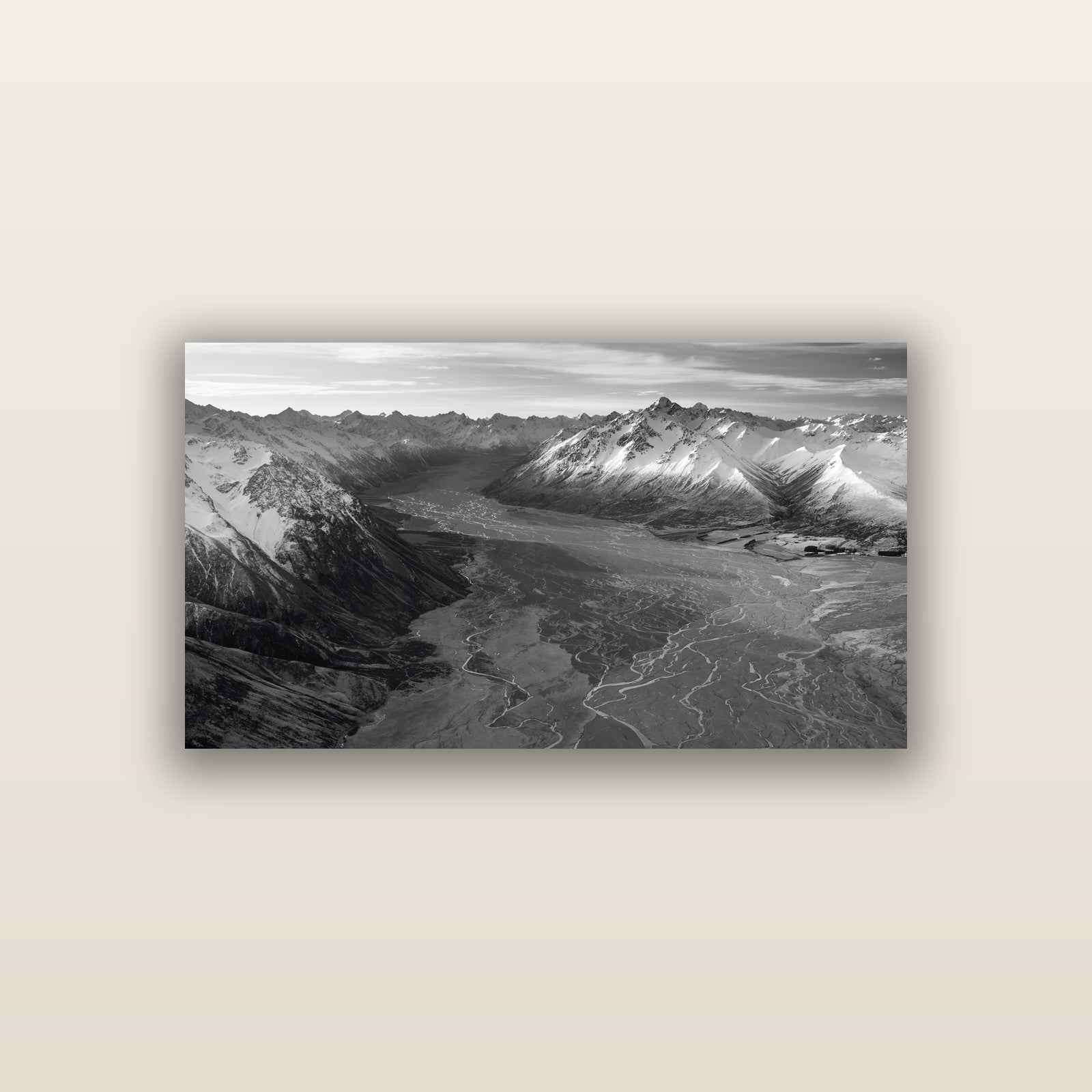 Majestic Solitude, Godley Valley's Embrace — acrylic panel print, small 76 × 38 cm. New Zealand fine art landscape wall art by Stephen Milner.
