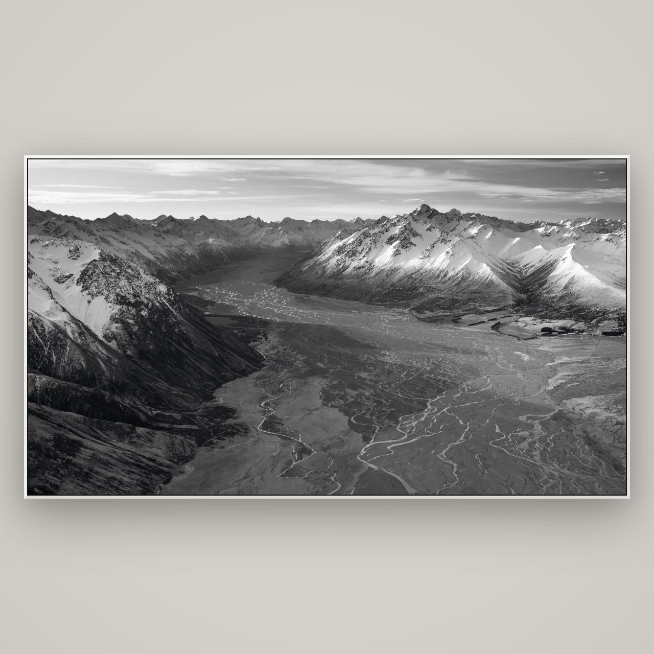 Majestic Solitude, Godley Valley's Embrace — ArtBox White, 196×110 cm. New Zealand fine art wall art by Stephen Milner.