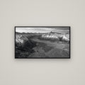Majestic Solitude, Godley Valley's Embrace — Basel Black, 107×60 cm. New Zealand fine art wall art by Stephen Milner.