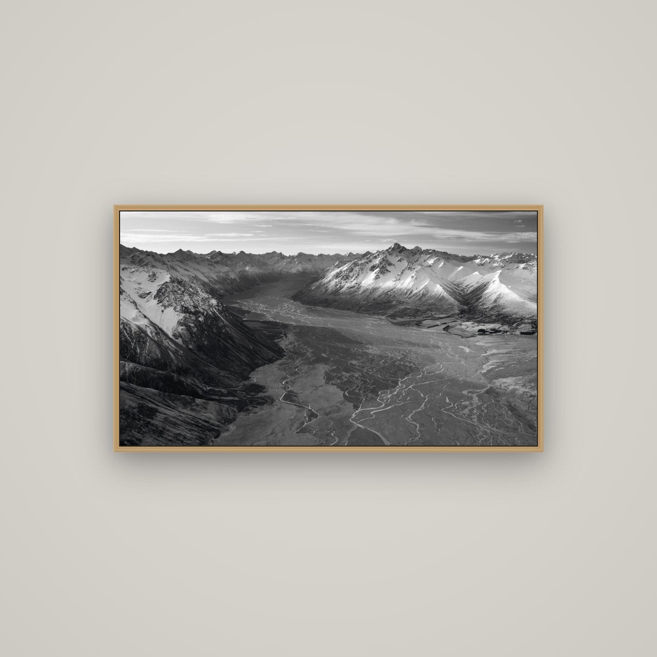 Majestic Solitude, Godley Valley's Embrace, Basel Natural Oak, 107×60 cm. New Zealand fine art wall art by Stephen Milner.