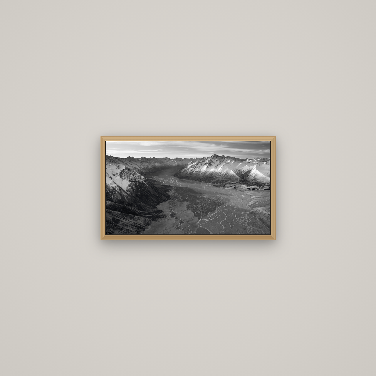 Majestic Solitude, Godley Valley's Embrace, Basel Natural Oak, 53×30 cm. New Zealand fine art wall art by Stephen Milner.
