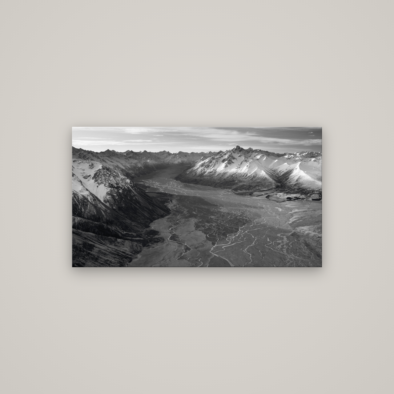 Majestic Solitude, Godley Valley's Embrace — No frame, 107×60 cm. New Zealand fine art wall art by Stephen Milner.