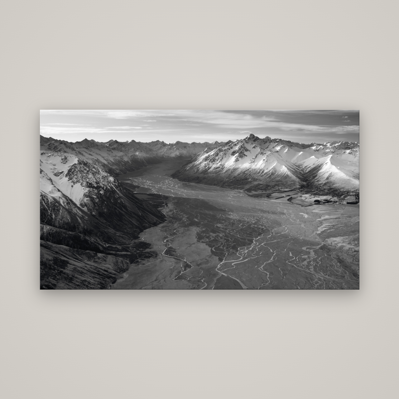 Majestic Solitude, Godley Valley's Embrace — No frame, 160×90 cm. New Zealand fine art wall art by Stephen Milner.