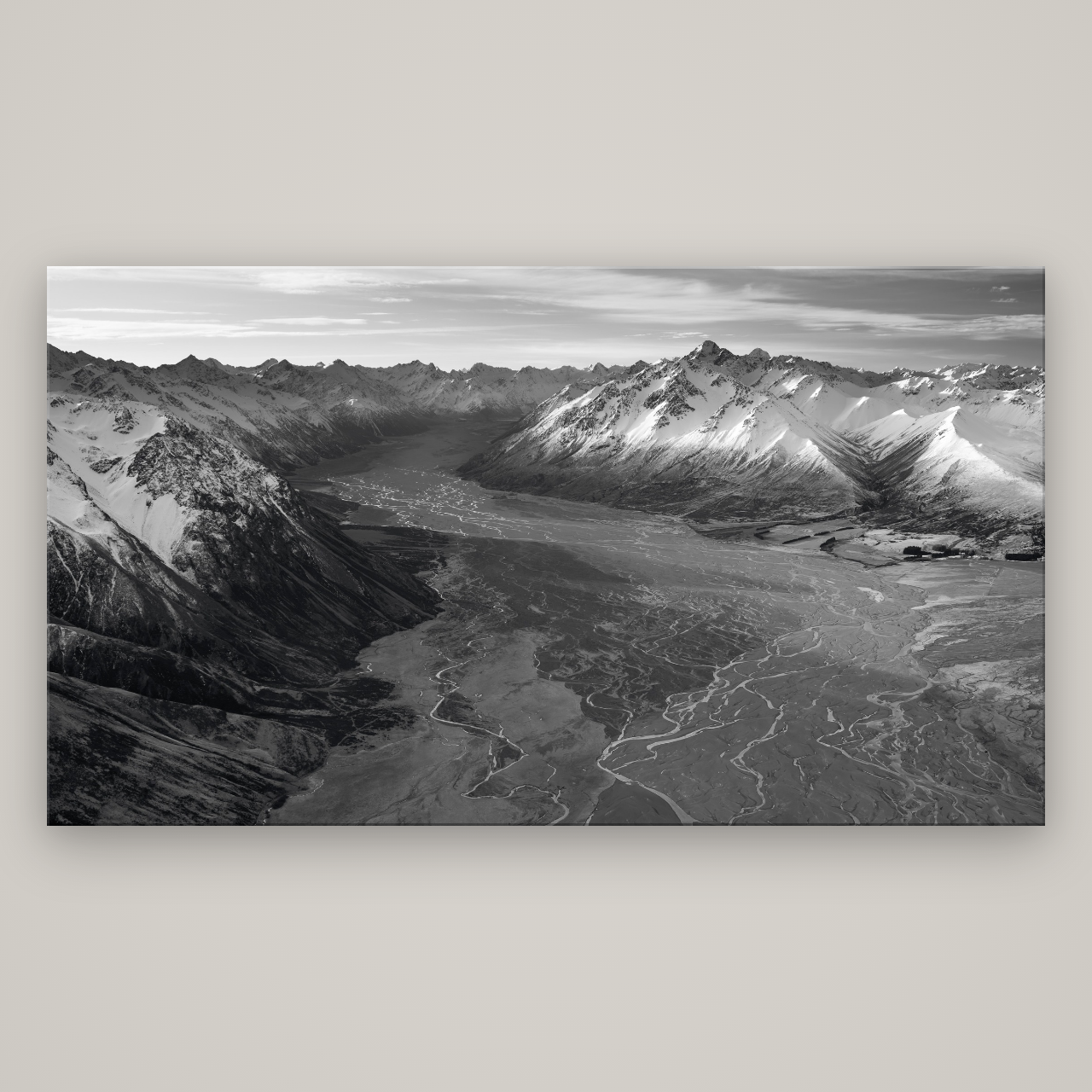 Majestic Solitude, Godley Valley's Embrace — No frame, 196×110 cm. New Zealand fine art wall art by Stephen Milner.