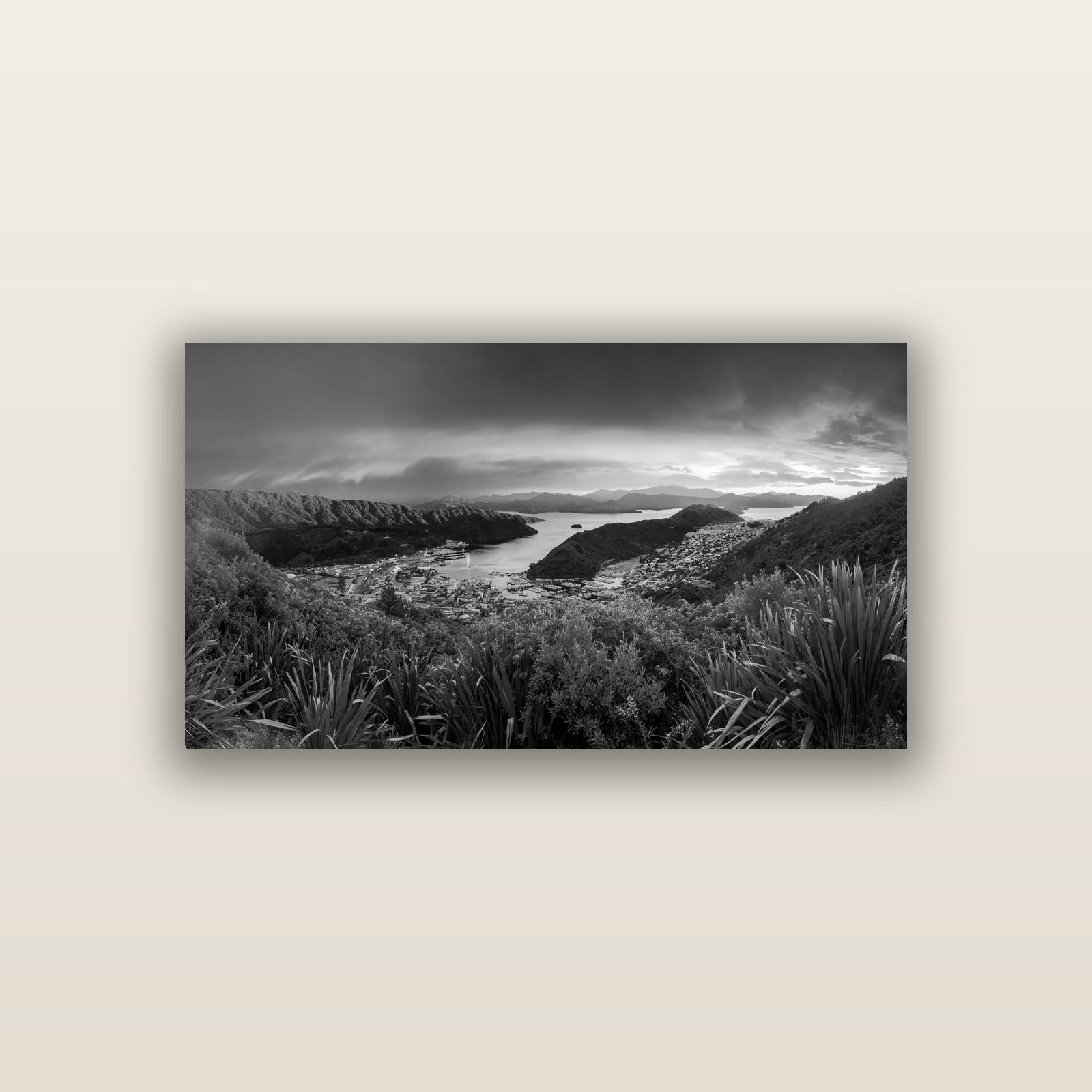 Marlborough Dawn Unveiled, Picton — acrylic panel print, small 76 × 38 cm. New Zealand fine art landscape wall art by Stephen Milner.