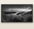 Marlborough Dawn Unveiled, Picton — black float frame canvas, 200 × 130 cm. New Zealand fine art landscape wall art by Stephen Milner.