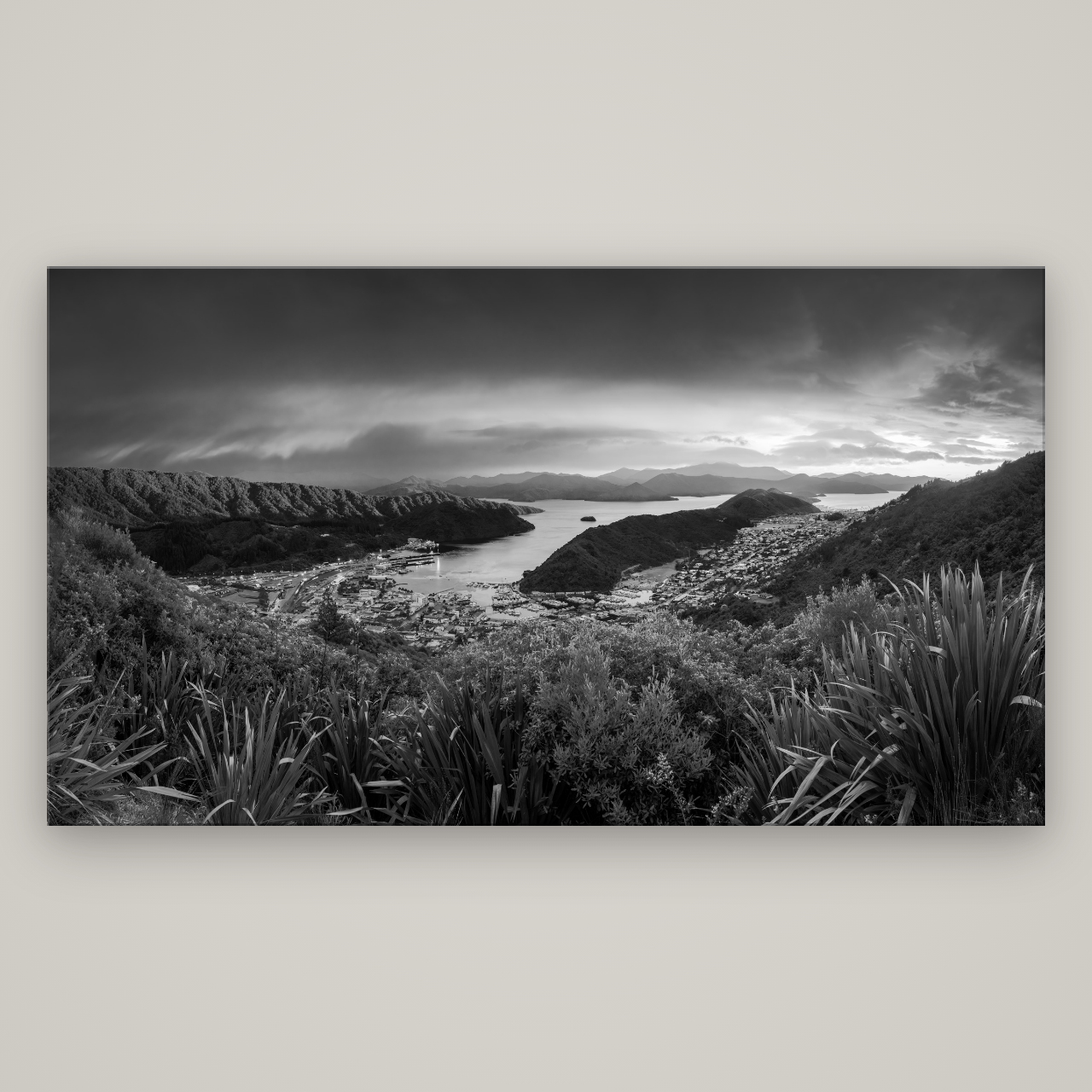 Marlborough Dawn Unveiled, Picton — No frame, 196×110 cm. New Zealand fine art wall art by Stephen Milner.