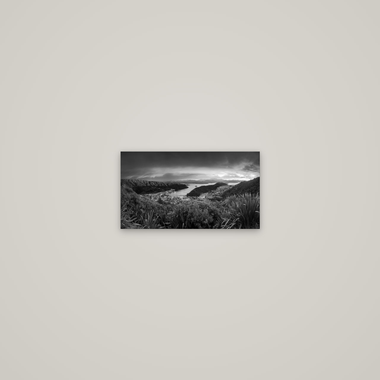 Marlborough Dawn Unveiled, Picton — No frame, 36×20 cm. New Zealand fine art wall art by Stephen Milner.