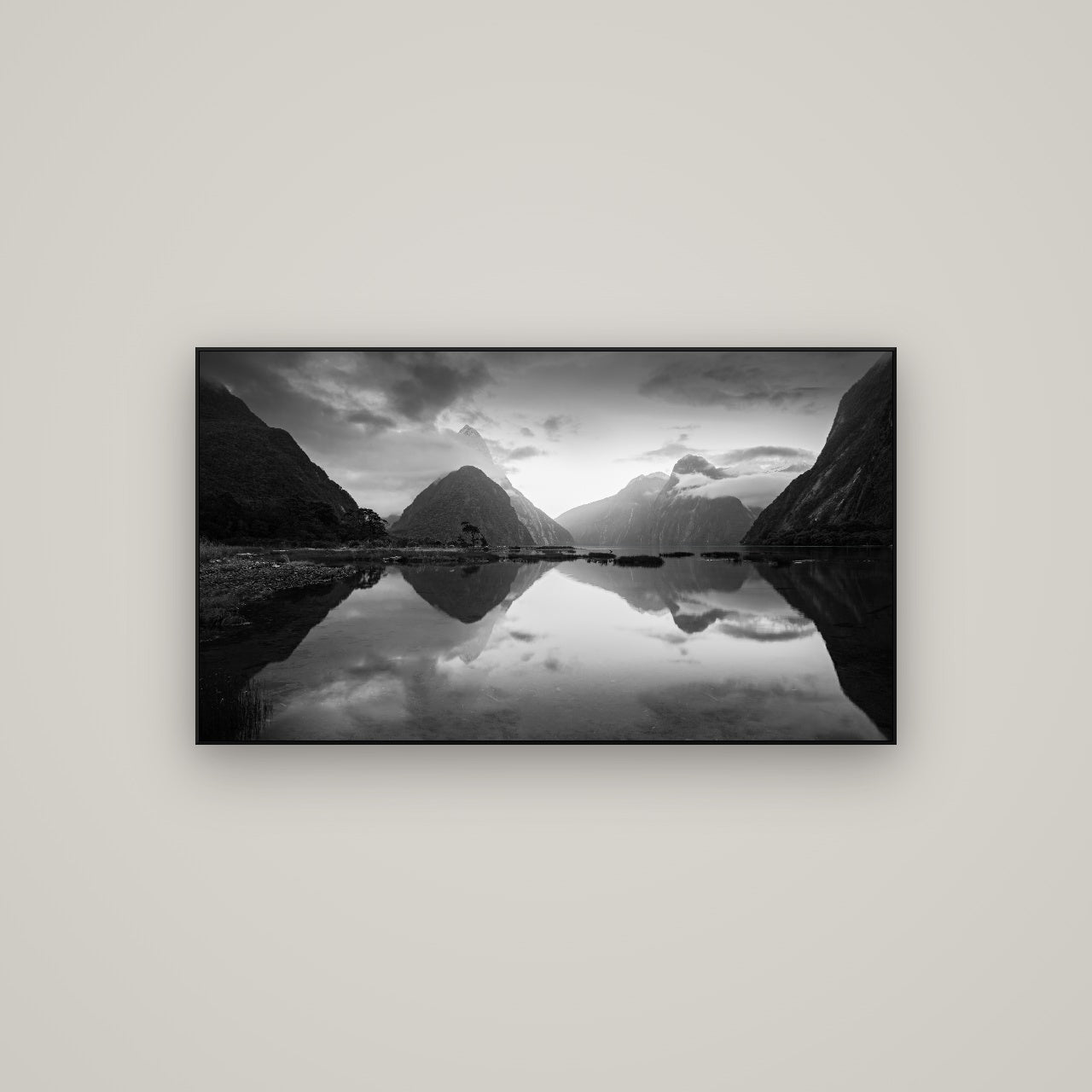 Mitre Peak, Milford Sound — ArtBox Black, 107×60 cm. New Zealand fine art wall art by Stephen Milner.
