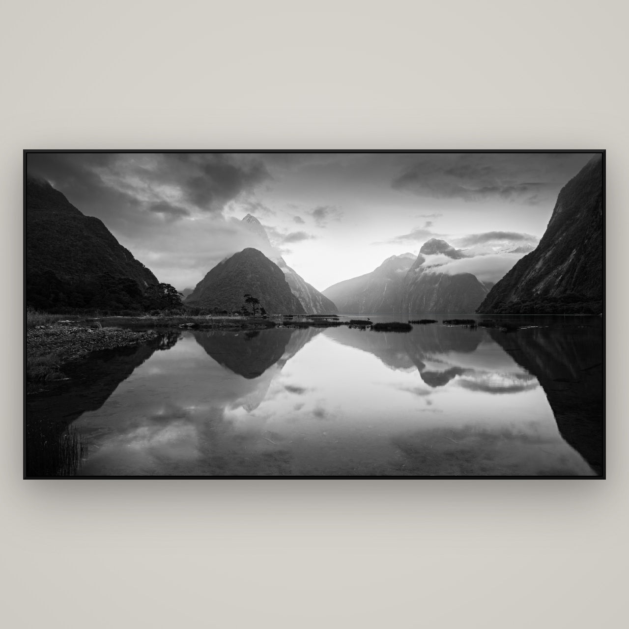 Mitre Peak, Milford Sound — ArtBox Black, 196×110 cm. New Zealand fine art wall art by Stephen Milner.