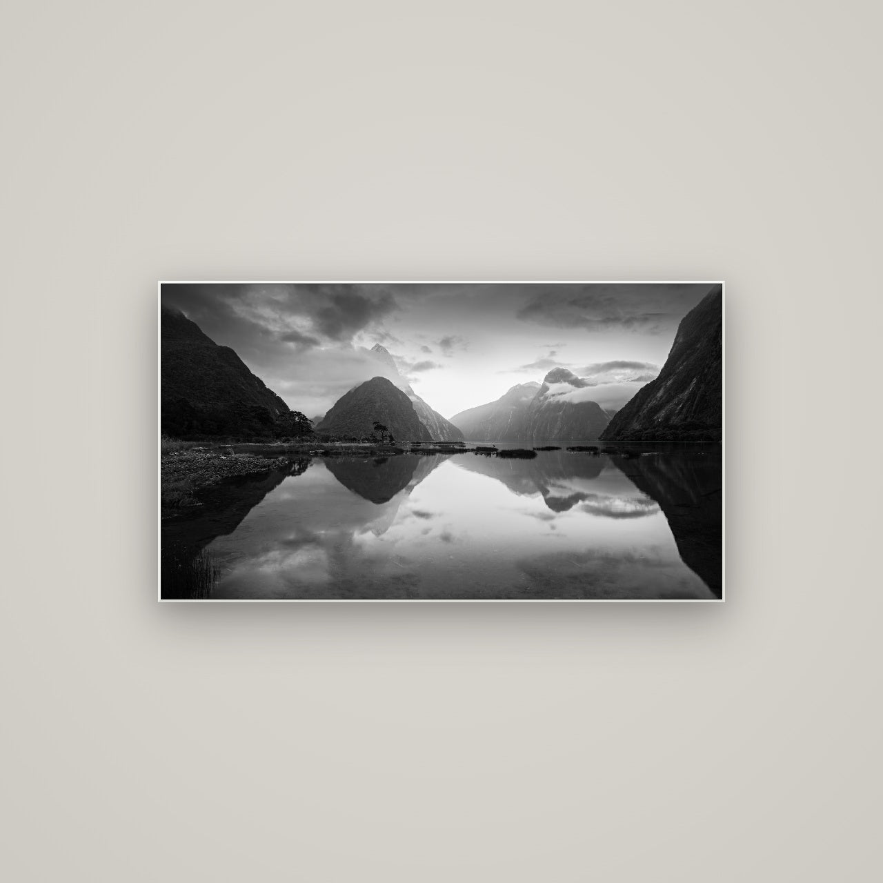 Mitre Peak, Milford Sound — ArtBox White, 107×60 cm. New Zealand fine art wall art by Stephen Milner.