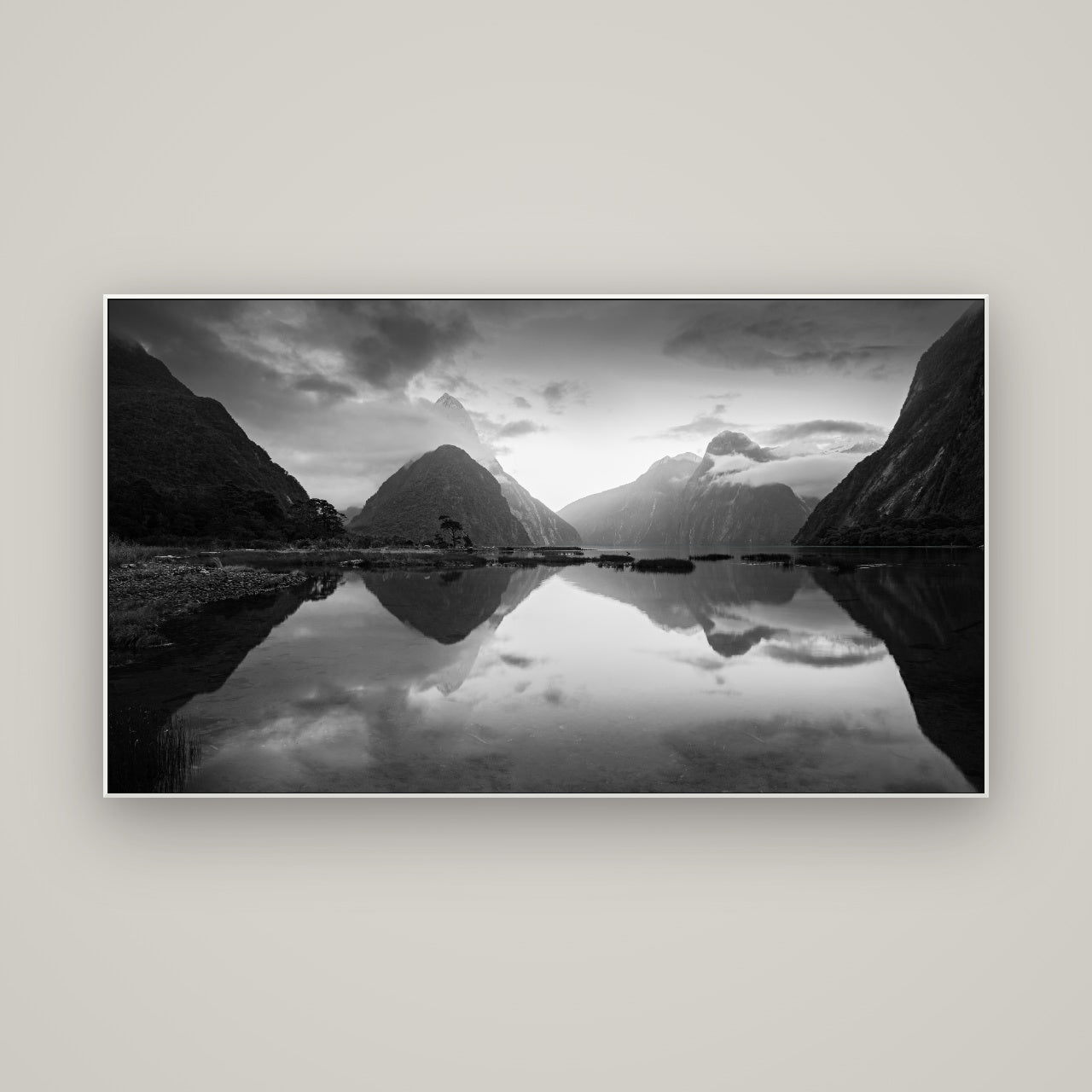 Mitre Peak, Milford Sound — ArtBox White, 160×90 cm. New Zealand fine art wall art by Stephen Milner.