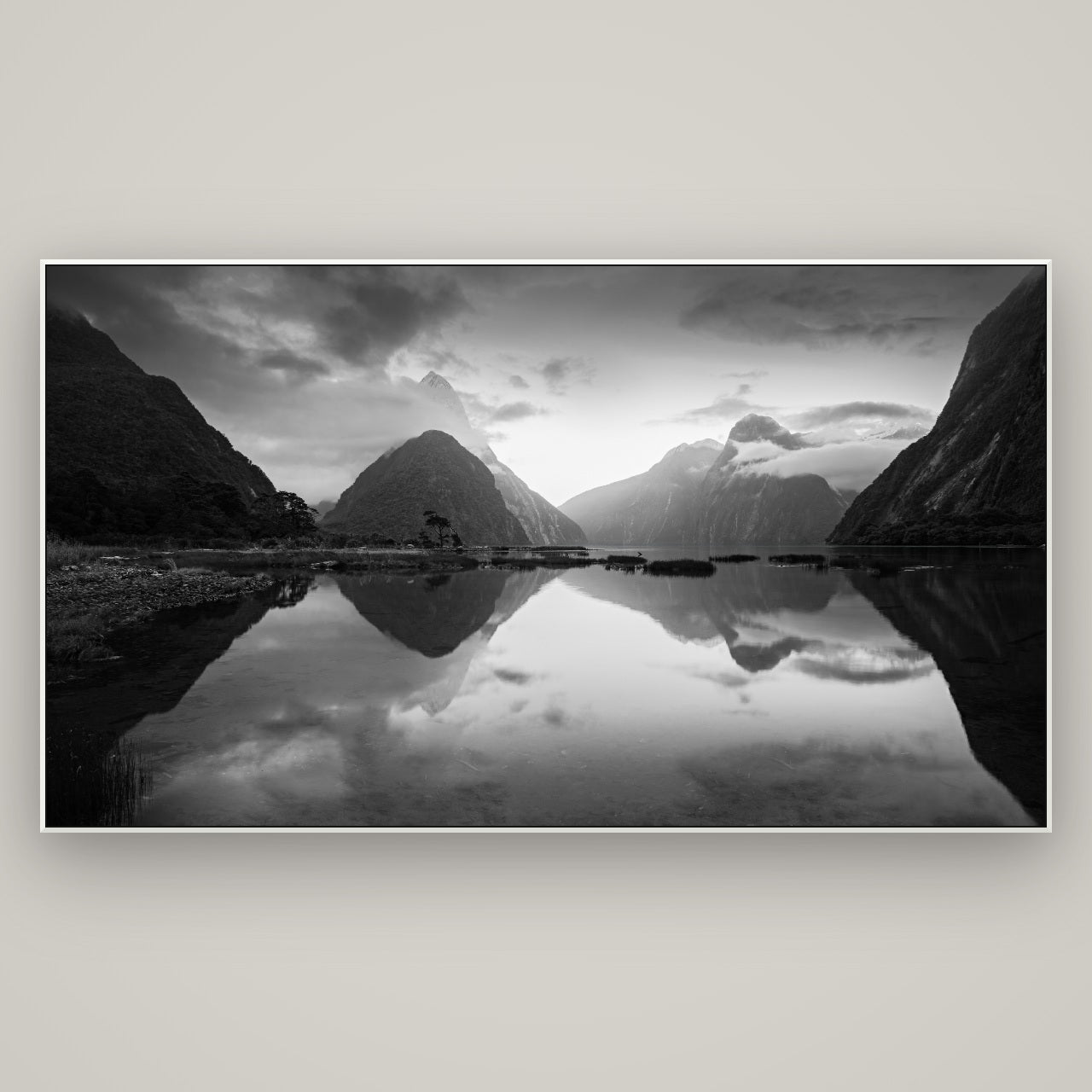 Mitre Peak, Milford Sound — ArtBox White, 196×110 cm. New Zealand fine art wall art by Stephen Milner.