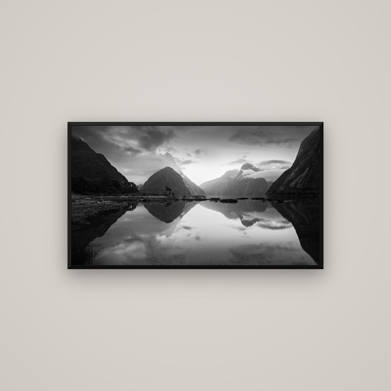 Mitre Peak, Milford Sound — Basel Black, 107×60 cm. New Zealand fine art wall art by Stephen Milner.