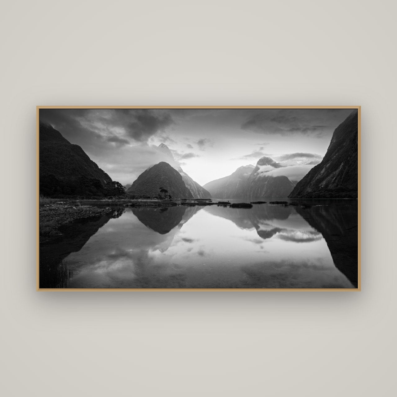 Mitre Peak, Milford Sound, Basel Natural Oak, 160×90 cm. New Zealand fine art wall art by Stephen Milner.