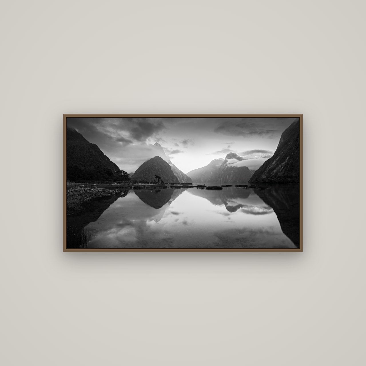 Mitre Peak, Milford Sound, Basel Walnut, 107×60 cm. New Zealand fine art wall art by Stephen Milner.
