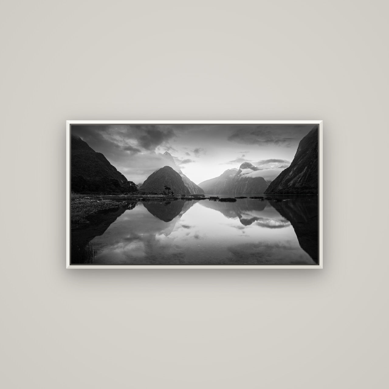 Mitre Peak, Milford Sound — Basel White, 107×60 cm. New Zealand fine art wall art by Stephen Milner.